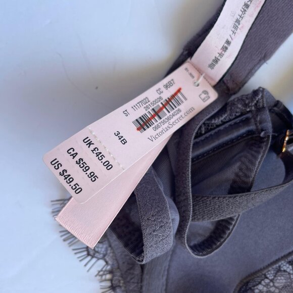 NWT Victoria's Secret Dream Angels Balconette Lace Bra Size 34B Underwired‎ Gray - Picture 2 of 5